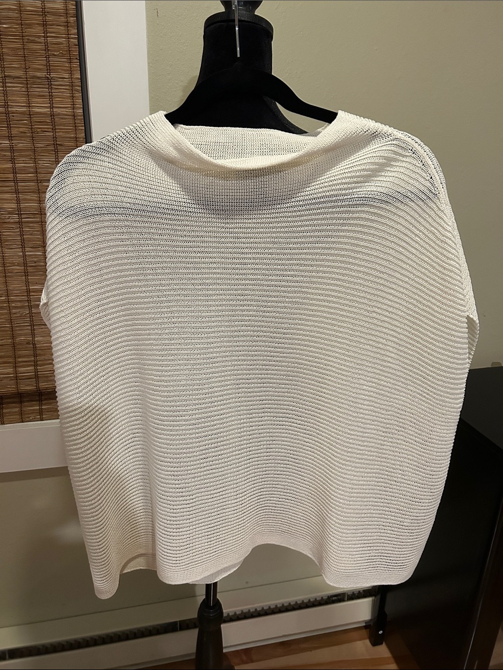 Eileen Fisher Cream Ribbed Cowlneck Short Sleeved Sweater